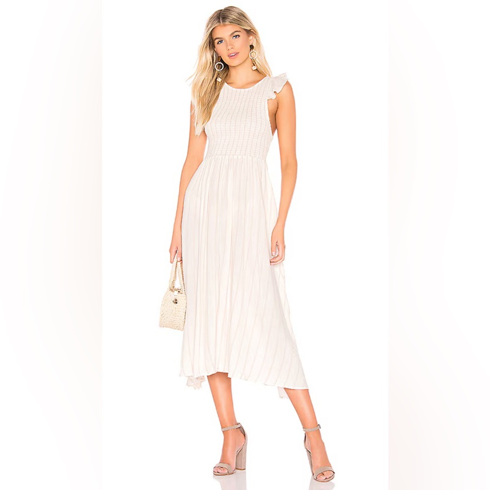 Free People Chambray Butterflies Cream Smocked Midi Dress